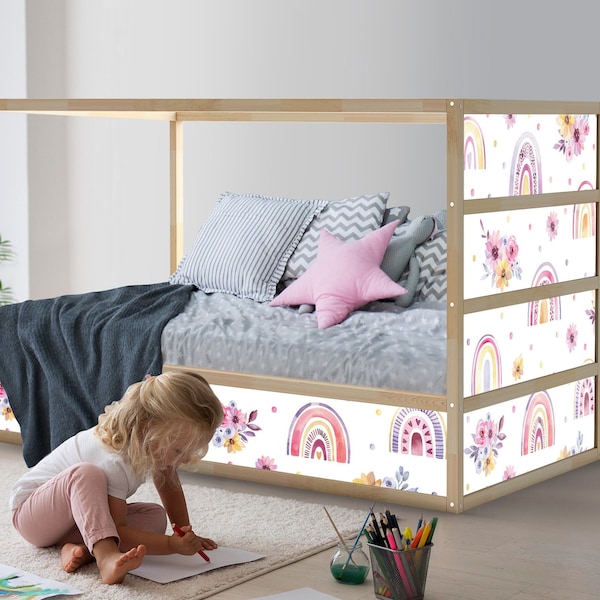 KURA BED Decal Rainbows Decor Playroom Light Pattern Flowers Wrap for IKEA Kura Bed Skins Baby Kura Bed Stickers