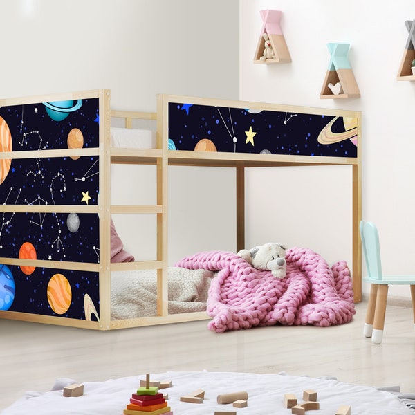 IKEA Kura Bed Decals Planets Decor Playroom Space Wrap for IKEA Kura Bed Skins Baby Kura Bed Stickers