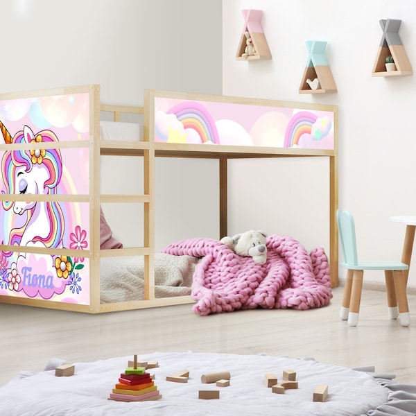 Unicorn IKEA Kura Bed Decals Aangepaste naam Unicorn Rainbow Decor Skins Speelkamer Wrap voor IKEA Kura Bed Skins Baby Kura Bed Stickers