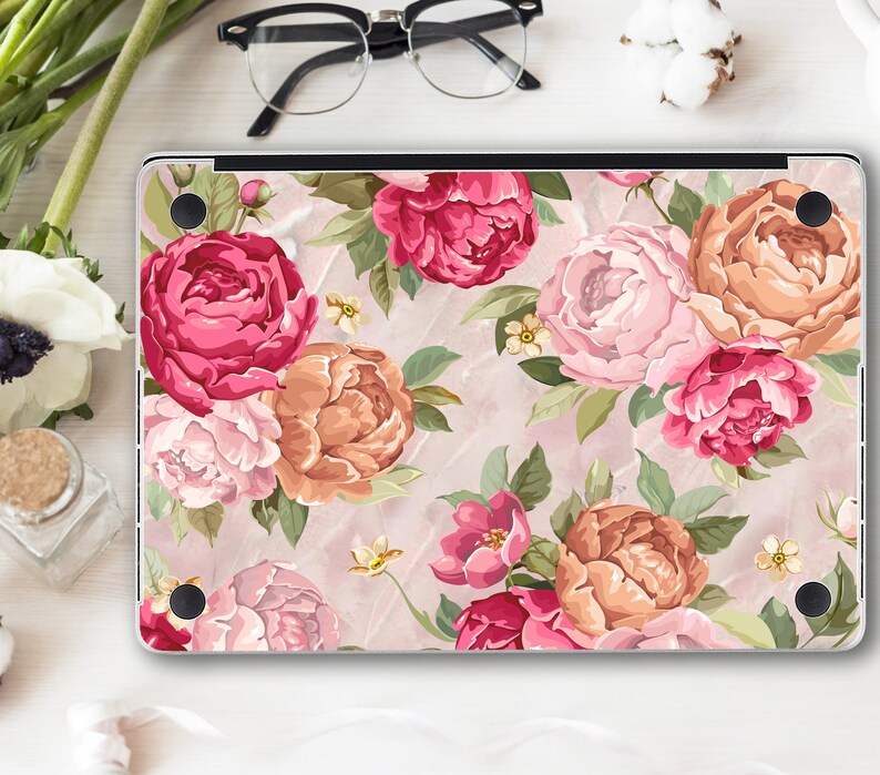 Peonies MacBook Skins 12 Air 13 Pro 15 inch Retina Colored Flowers Decal MacBook Decal Pro 13 Touch Bar 2018 Air 11 Floral Design Stickers