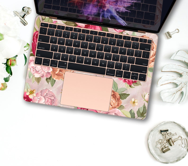 Peonies MacBook Skins 12 Air 13 Pro 15 inch Retina Colored Flowers Decal MacBook Decal Pro 13 Touch Bar 2018 Air 11 Floral Design Stickers