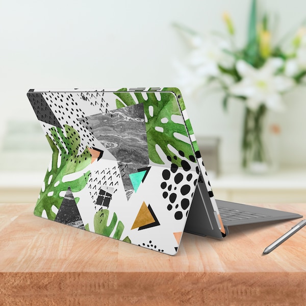 Green Tropical Leaves Microsoft Surface Book 2 Skins Geometric Leaves Laptop Surface Pro 5 Stickers New Surface Pro 4 Gray Protector Decals