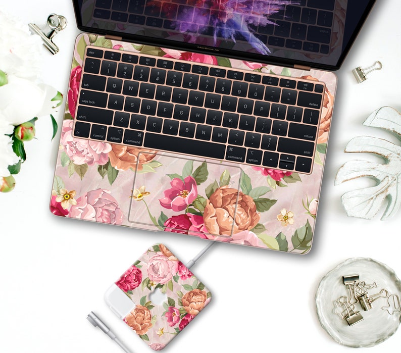 Peonies MacBook Skins 12 Air 13 Pro 15 inch Retina Colored Flowers Decal MacBook Decal Pro 13 Touch Bar 2018 Air 11 Floral Design Stickers