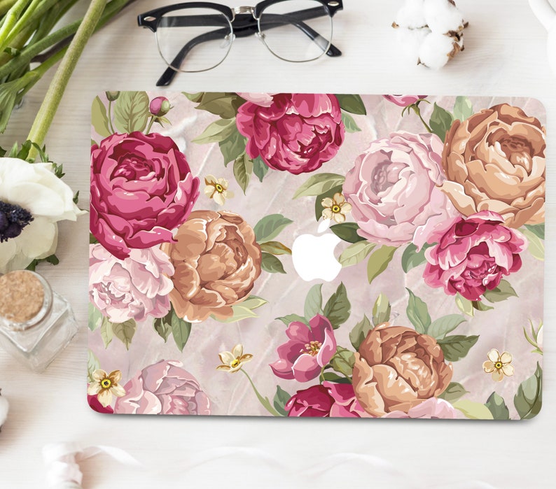 Peonies MacBook Skins 12 Air 13 Pro 15 inch Retina Colored Flowers Decal MacBook Decal Pro 13 Touch Bar 2018 Air 11 Floral Design Stickers