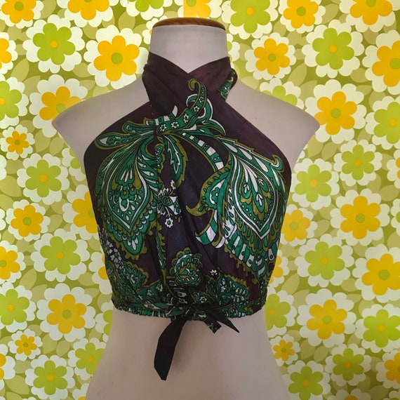 GROOVY! 1970s Scarf halter top Psychedelic Paisley