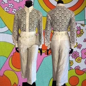 Vintage 1970s white lace flared Capri pants