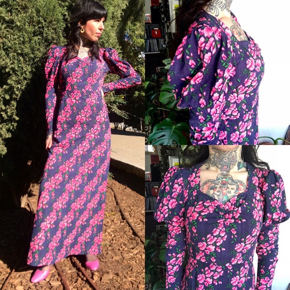 1970s Maxi dress with floral print and Juliet slee