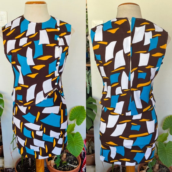 1960s Matching set with abstract print. Size M - image 1