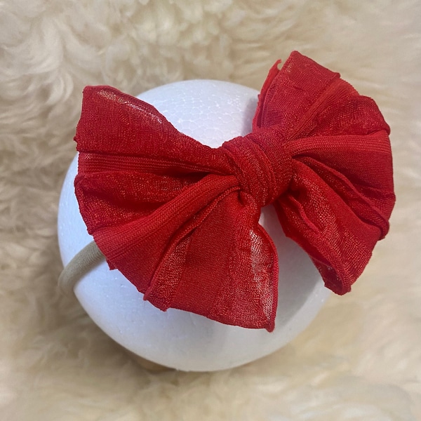 Red Chiffon Style Nylon Baby Headband, Valentine's day Baby Bow Headband, one size fits all, red newborn baby bow, girl big bow headband