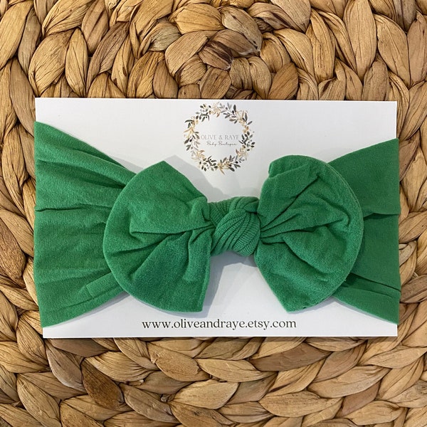 Emerald Green Classic Knot Bow Baby Headband|Baby Girl Headband, Knot Bow Headband, Big Bow, Messy Bow, Baby Head Wraps, Soft Nylon Headband