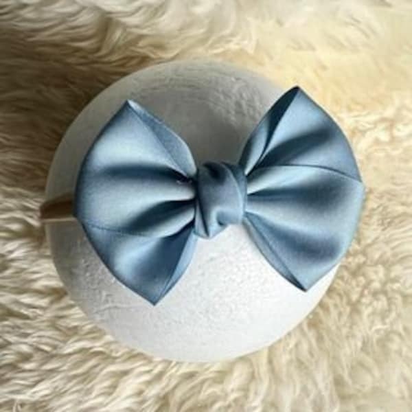 Light Blue Satin baby headband | Baby bow headwrap, Baby bow headband, Baby headband bow, toddler headband, newborn headwear, ONE SIZE