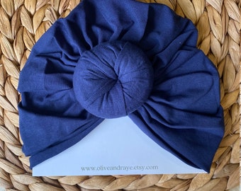 Navy Blue Baby Turban Hat, Baby Turban, ROUND knot Baby TURBAN, Baby Hat, Baby Turban Headband, Baby Girl Infant Hat, Newborn Turban