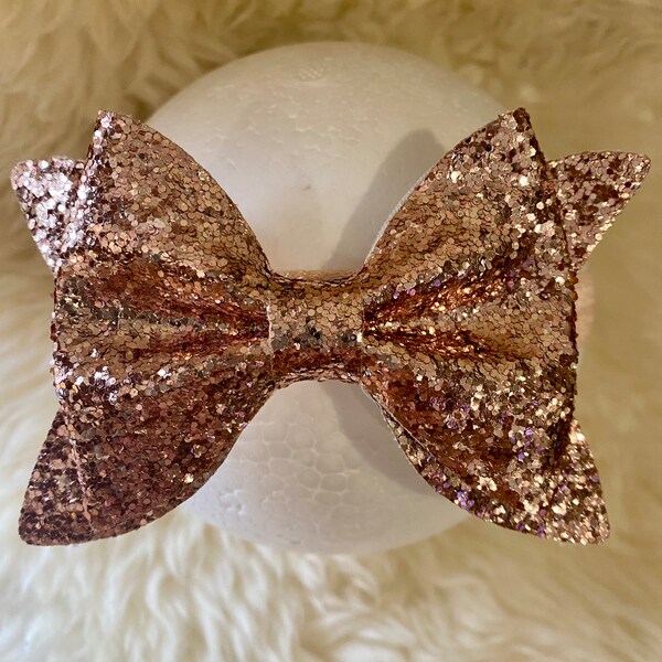 Rose Gold Glitter Sequin Bow Headband, Valentine's day Baby Bow Headband, Sparkle Bow headband, special occasion hair bow, baby girl gift