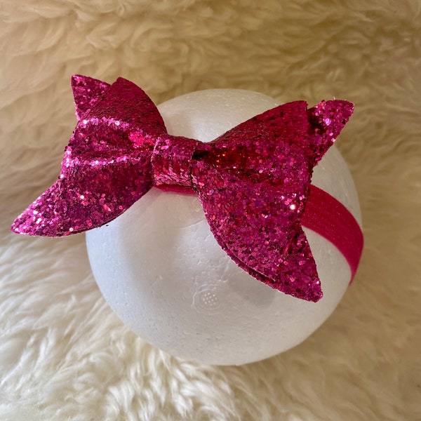 Hot Pink Glitter Sequin Bow Headband, Valentine's day Baby Bow Headband, Sparkle Bow headband, special occasion hair bow, baby girl gift