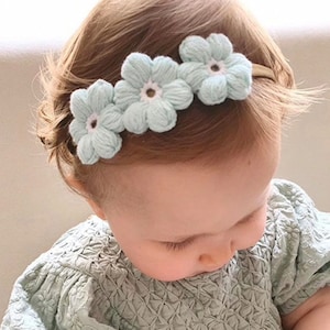 Vintage Crochet Flowers Woolen Baby Headband | Boho Floral Baby Headband, One size fits all baby headband, newborn headband, baby accessory