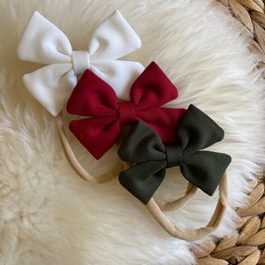 Christmas Bow Trio | Red, Green, White, Newborn headband, Baby Girl Bow Headband, Christmas bow headband, holiday bow set