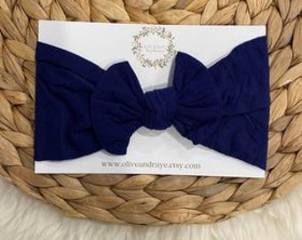 Navy Blue Dark BlueClassic Knot Bow Baby Headband | Baby Girl Headband, Knot Bow Headband, Big Bow, Messy Bow, Baby Head Wraps, Newborn Bow