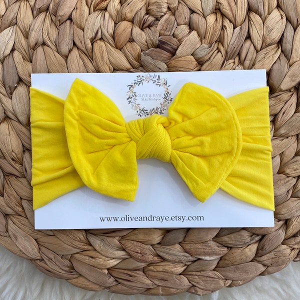 Yellow Classic Knot Bow Baby Headband|Baby Girl Headband, Knot Bow Headband, Big Bow, Messy Bow, Baby Head Wraps, Soft Nylon Headband