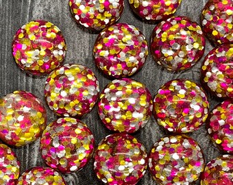 Cabochon rose, doré et argenté à paillettes 12 mm (10 pièces)