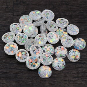 Sterne und Kreise klar, Glitter Cabochon 12 mm (10 Stück)