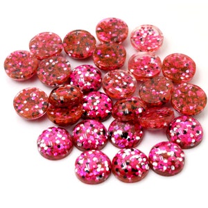 Bright pink ,glitter Cabochon 12mm (10 pieces)