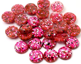 Cabujón rosa brillante con purpurina de 12 mm (10 piezas)