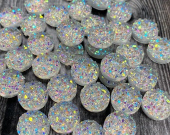 Cabujón druzy, transparente, 12 mm, 10 piezas