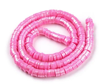 Heishi Perlen, Bunt, 6 mm, Loch: 1,5 mm, rosa Perle