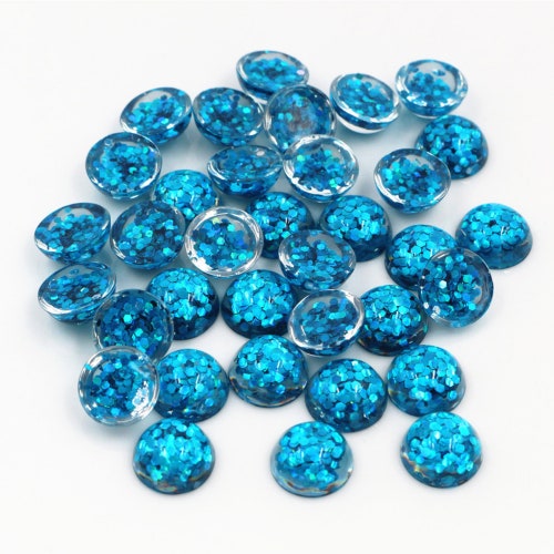 Blue Pink Silver Glitter Cabochon 12mm 10 Pieces - Etsy
