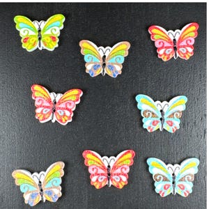 Wooden butterfly 2 hole Buttons,  Pack of 8, random colors