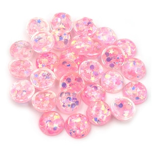 Stars and circles pink,glitter Cabochon 12mm (10 pieces)