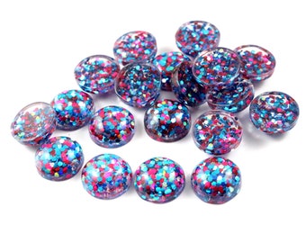 Blue, pink, Silver glitter Cabochon 12mm (10 pieces)