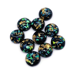 Black with gold foil Cabochon 12mm (10 pieces)