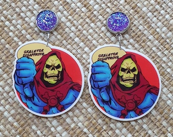 He-Man Inspired "Skeletor Disapprove" Flat Backed Acrylic Earrings