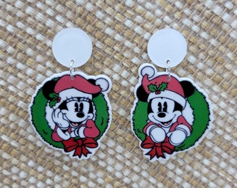 Mickey and Minnie Christmas Wreath inspired Acrylic Earrings