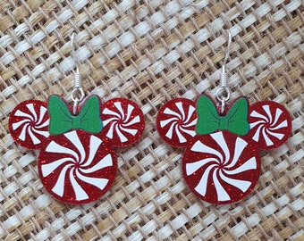 Minnie Mouse inspired Peppermint Swirl Drop Acrylic Earrings