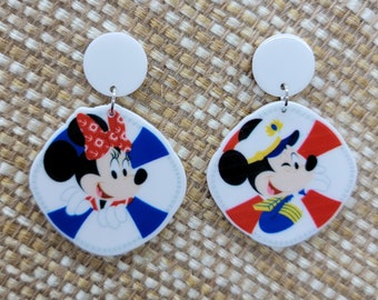 Disney Cruise Line Inspired Captain Mickey and Minnie Bouy Flat Backed Acrylic Earrings
