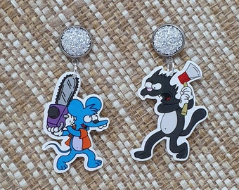The Simpson's Inspired Itchy and Scratchy Flat Backed Acrylic Earrings
