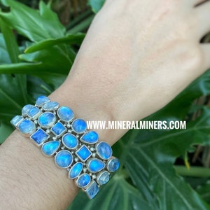 Celtic Moonstone Bracelet, Multi Gem Stud Adularia Bracelet, Rainbow Moonstone, Genuine Moonstones Bracelet, Holiday Gift Gemstone Bracelet