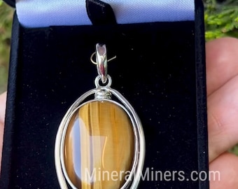 Colgante grande de ojo de tigre, collar personalizado de ojo de tigre, joyería de cristal Chatoyant marrón dorado, colgante único de ojo de tigre hecho a mano.