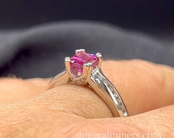 Fijne roze spinel en witgouden diamantring, Birma-spinel-sieraden, gefacetteerde roze spinel, natuurlijke kleuren spinel en 14 kt gouden diamantring