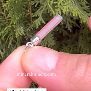 Pink Tourmaline Crystal Pendants in Sterling Silver, 1/2 inch size - photo was taken inside outside under indirect sunlight.