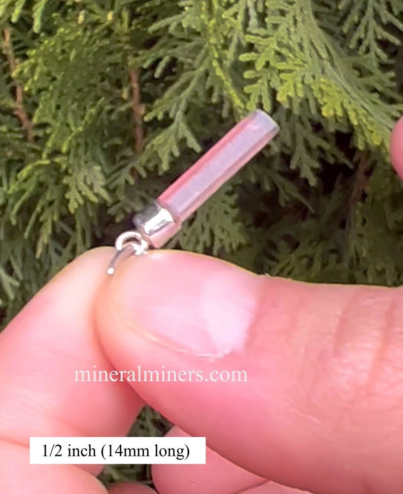 Pink Tourmaline Crystal Pendants in Sterling Silver, 1/2 inch size - photo was taken inside outside under indirect sunlight.