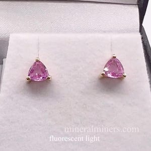 Natural Pink Sapphire Earrings, Trillion Ceylon Sapphire Jewelry, 1cts Untreated Pink Sapphire in 14K Gold, Petite Natural Pink Earrings
