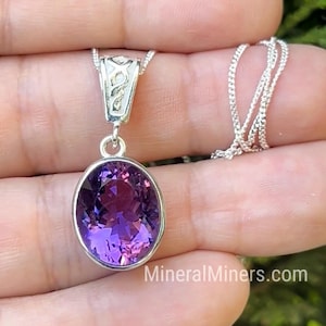 Faceted Amethyst Necklace, 10 carats Amethyst Pendant with Silver Chain, Amethyst Jewelry Holiday Gift Item, Faceted Brazilian Amethyst Gems