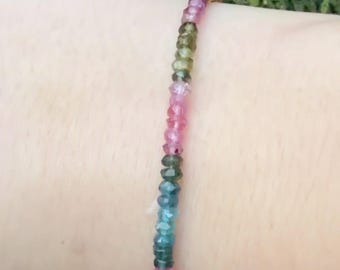Faceted Tourmaline Bracelet, 18cts Multi Color Tourmaline Bracelet, Energy Gem Bracelet, Natural Color Tourmalines, Faceted Tourmaline Beads