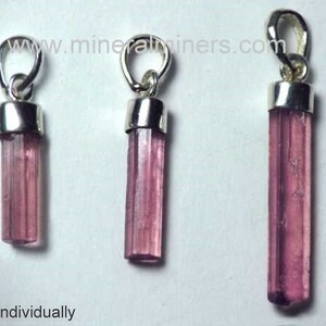 Pink Tourmaline Crystal Pendants in Sterling Silver, photo was taken inside under indirect lights. <<Sold Individually>>