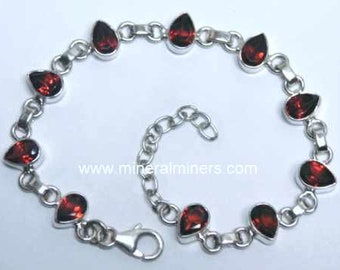 Red Garnet Bracelet in Sterling Silver, Almandine Faceted Gems, Red Jewelry, Faceted Garnet Bracelet, Natural Color Red Garnet, Garnets