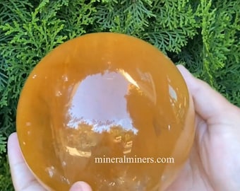 Calcite Golden Sphere, 5 inch Golden-Orange Calcite Sphere, Genuine Calcite Globe, Semi-Transparent Calcite Ball, Natural Color Calcite Orb
