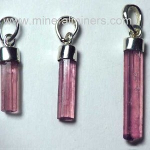 Pink Tourmaline Crystal Pendants in Sterling Silver, photo was taken inside under indirect lights.
